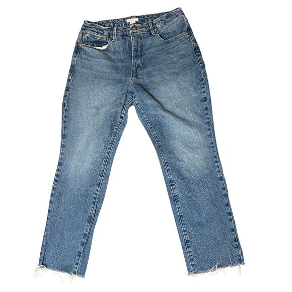 Good American Raw Hem Crop Jeans β’ Size 12 β’ 31W β’ Blue CC602TNA - Picture 2 of 8